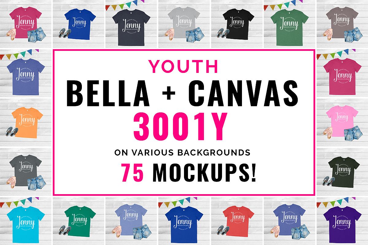 Bella Canvas 3001Y Youth Unisex Mockup Bundle example image 1