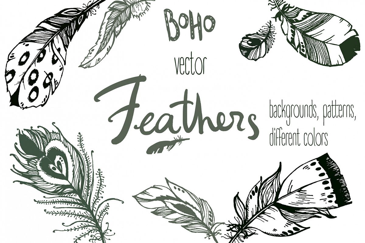 Download Vector boho feathers. Designs.