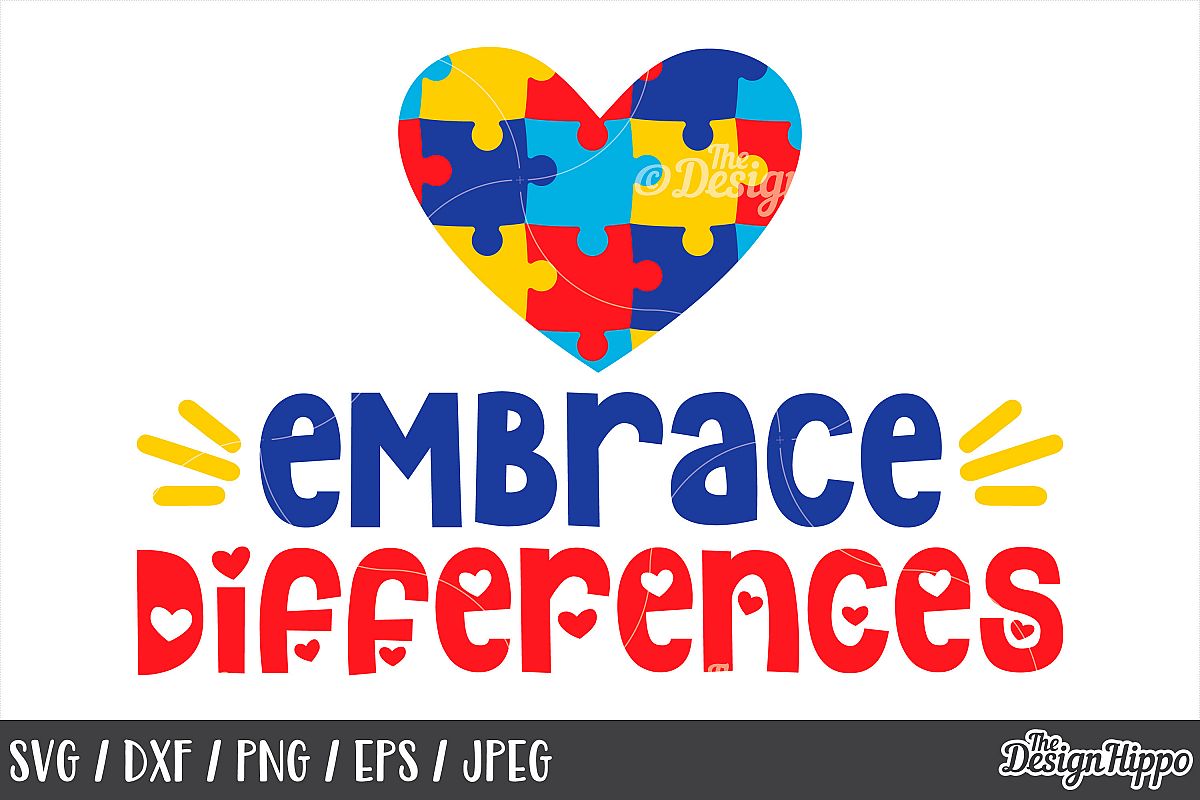 Autism Heart, Embrace Differences SVG DXF PNG EPS Cut Files