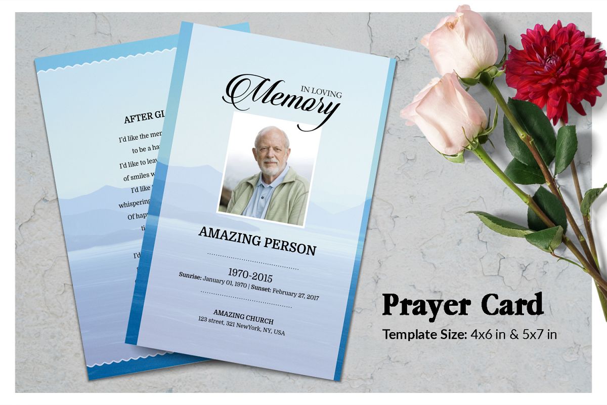 Blue Mauntain Funeral Prayer Card Template example image 1