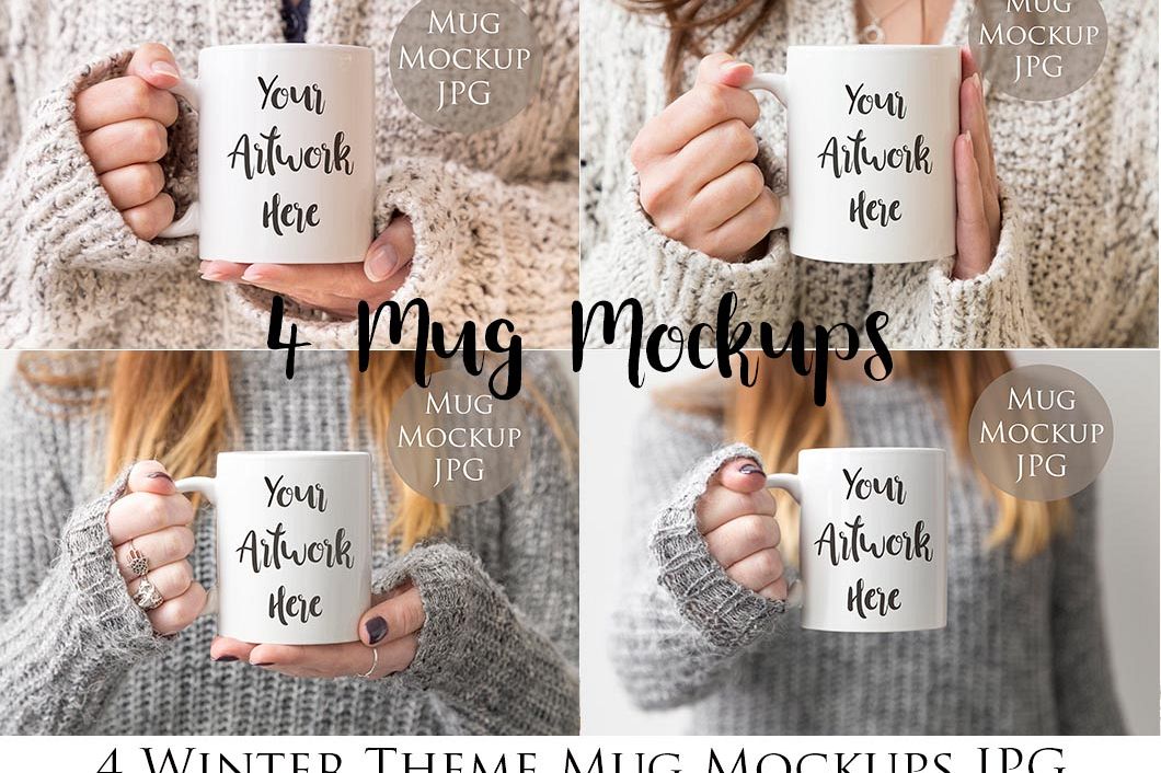 4 Mug Mockups - winter jumpers theme example image 1