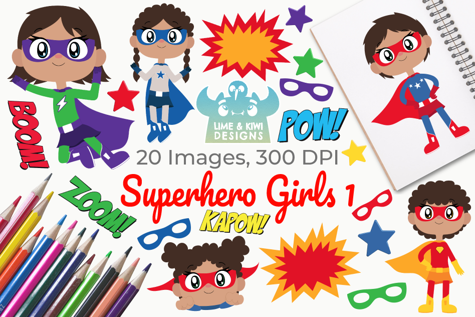 Superhero Girls 1 Clipart, Instant Download Vector Art example image 1