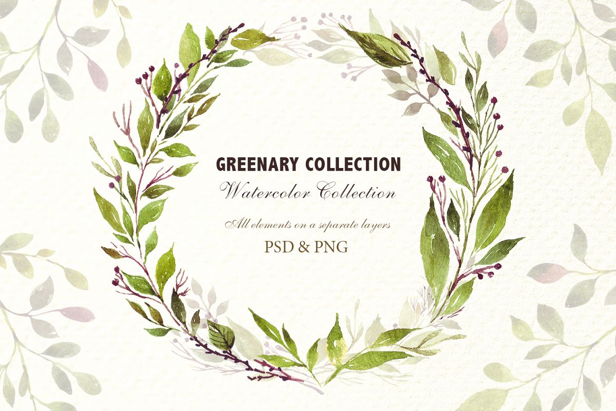 Watercolor floral green elements example image 1