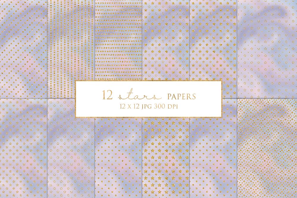 12 Gold Stars Digital Paper Pack example image 1