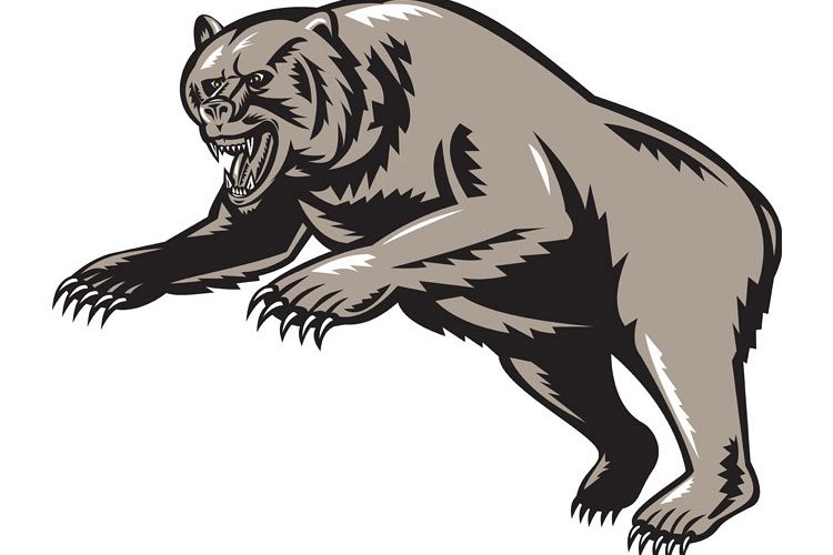 grizzly bear attacking woodcut style example image 1