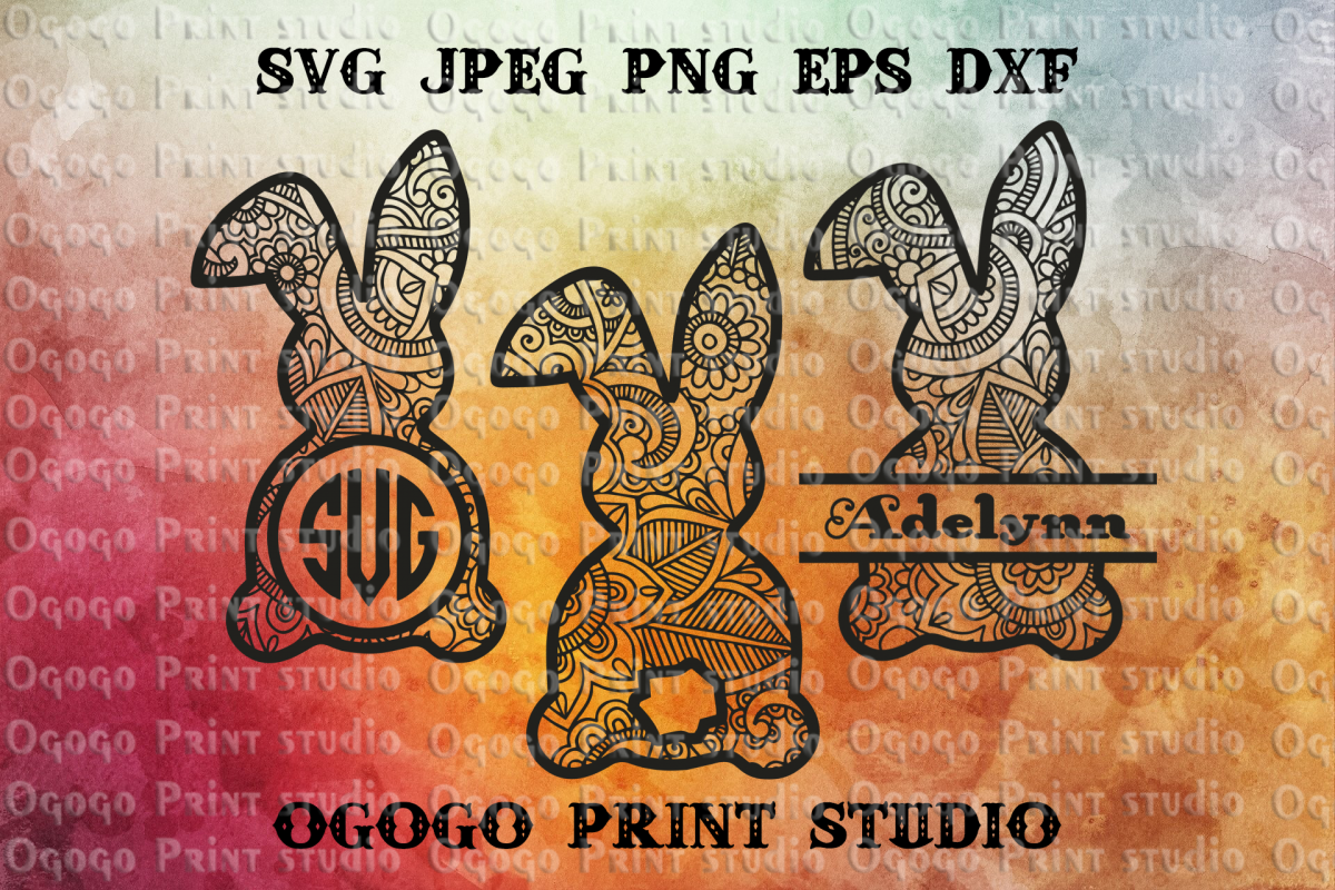 Bunny svg, Zentangle SVG, Easter Mandala svg, Cricut files example image 1