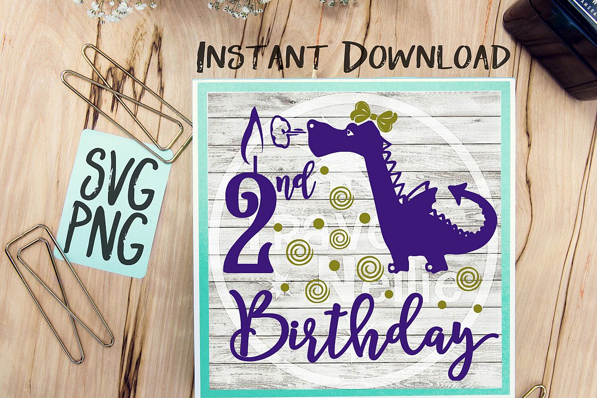 2nd Birthday Girl Dragon SVG PNG Cricut Cameo Silhouette Brother Scan & Cut Crafters Cutting Files for Vinyl Cutting Sign Making example image 1