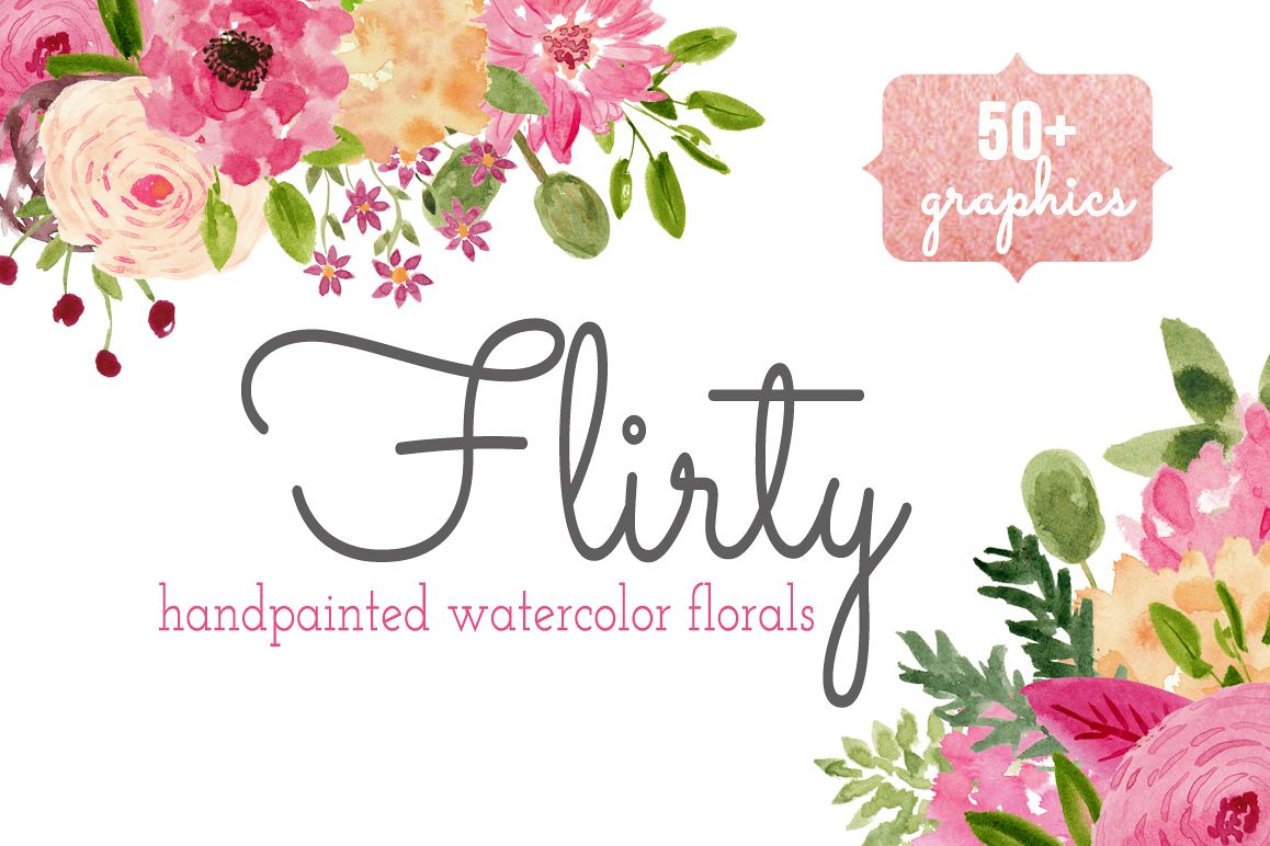 Watercolor Flower Clip art - Flirty example image 1