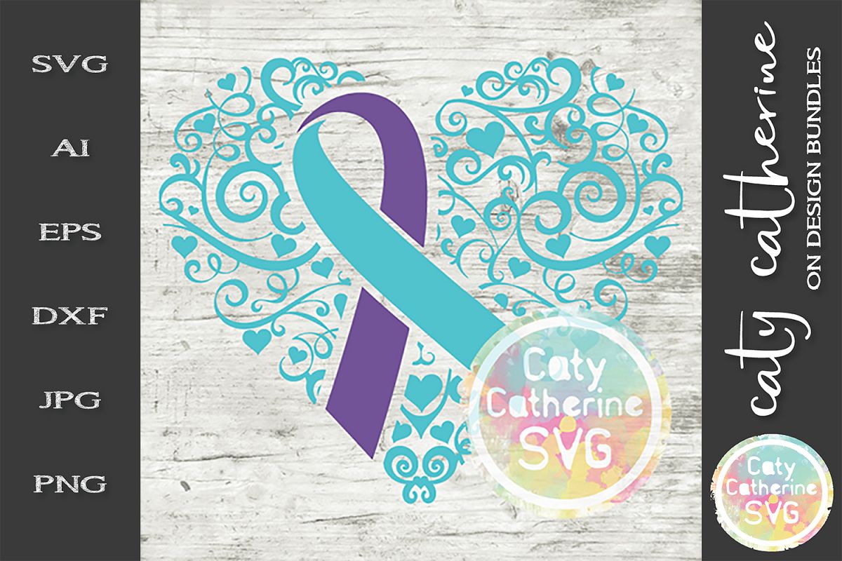 Suicide Ribbon Love Heart Awareness SVG Cut File example image 1
