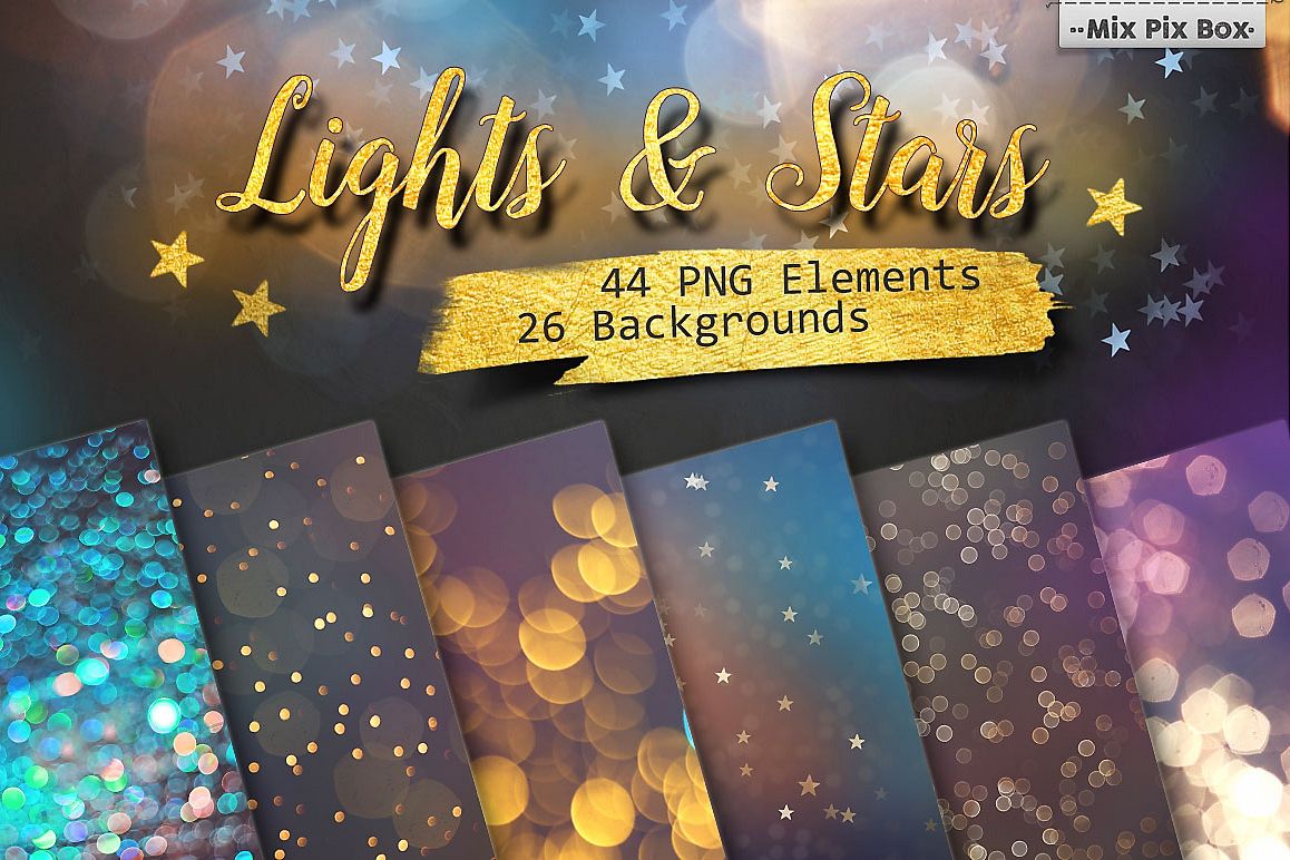 Lights & Stars Clipart + Backgrounds example image 1
