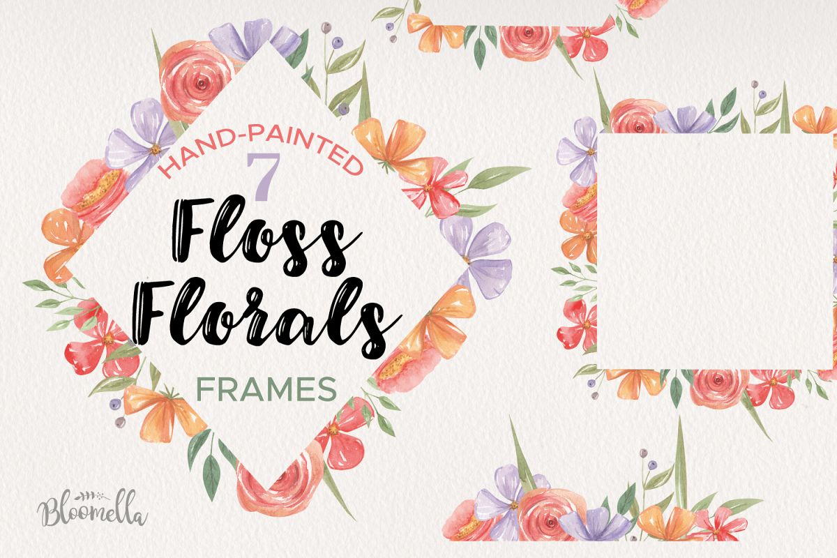 Flowers 7 Frames Florals Watercolor Purple Floss Orange Red example image 1