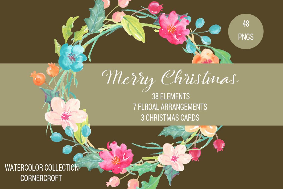 Merry Christmas Watercolor Collection example image 1
