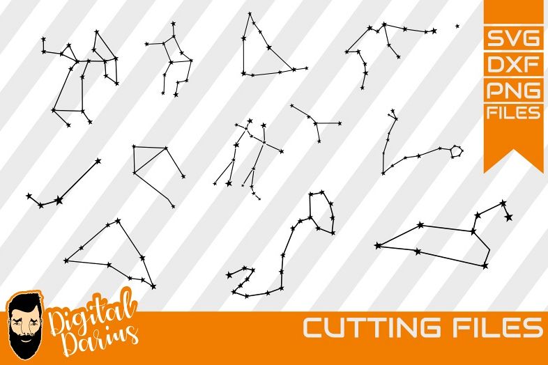 12x Constellation Bundle SVG, Stars svg. Moon svg, rocket sv example image 1