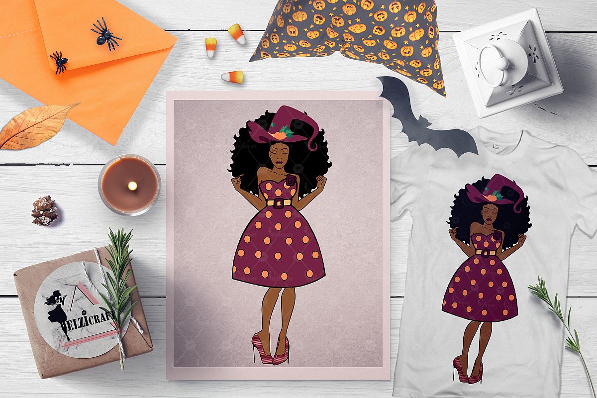 Afro Woman Melanin Halloween Barbie Doll Witch SVG Cut File example image 1