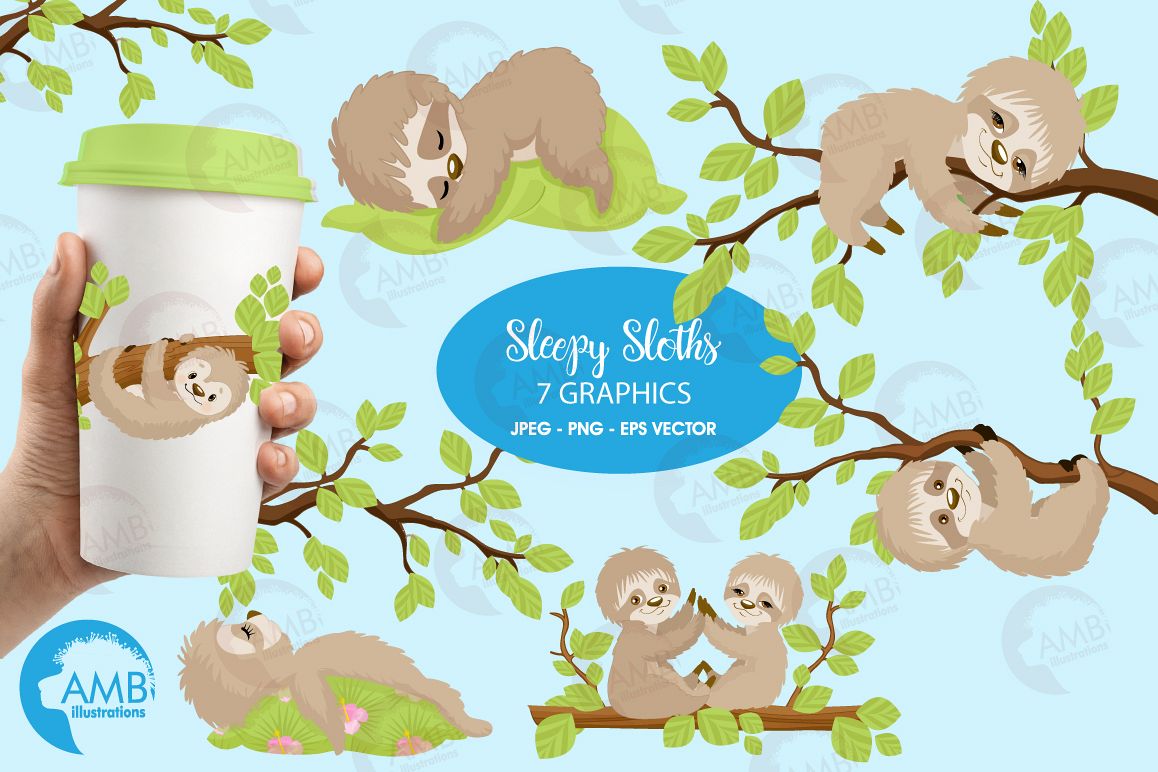 Sleepy Sloths clipart, graphics, illustrations AMB-2200 example image 1