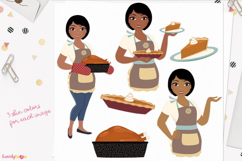 Thanksgiving woman character clip art L328 Oona example image 1