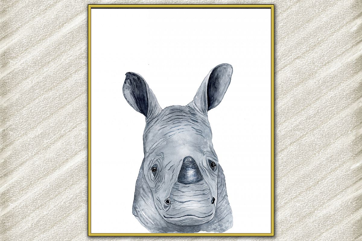 Rhino Watercolor Art Print, Nursery prints Baby Room Decor example image 1