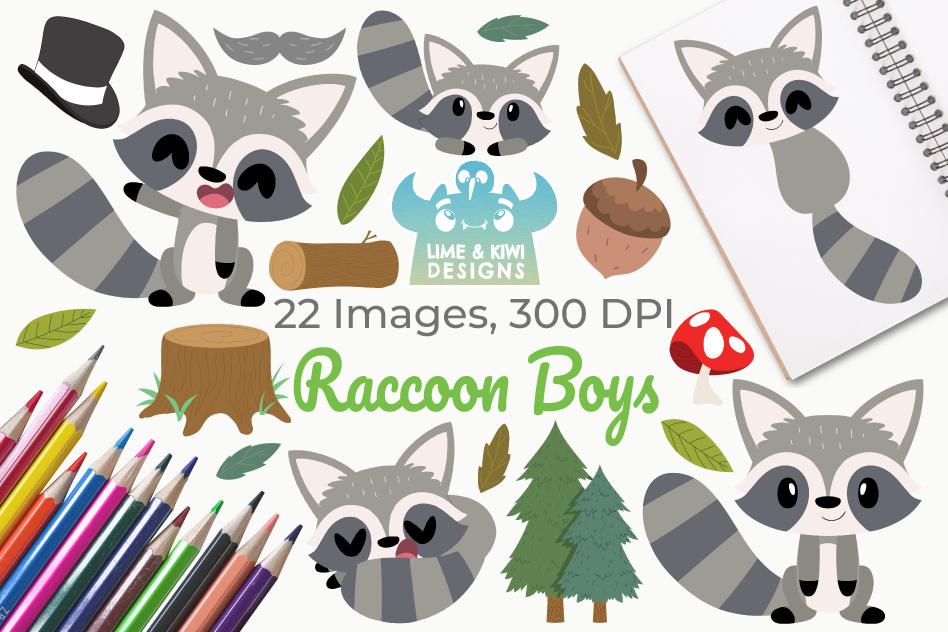 Raccoon Boys Clipart, Instant Download Vector Art example image 1