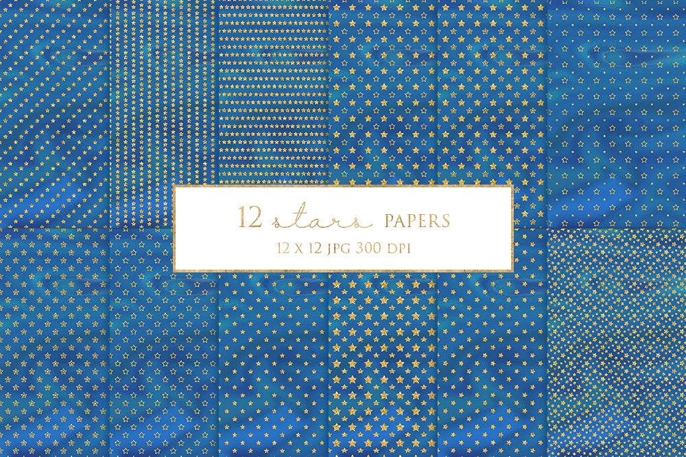 12 Gold Stars Digital Paper Pack example image 1
