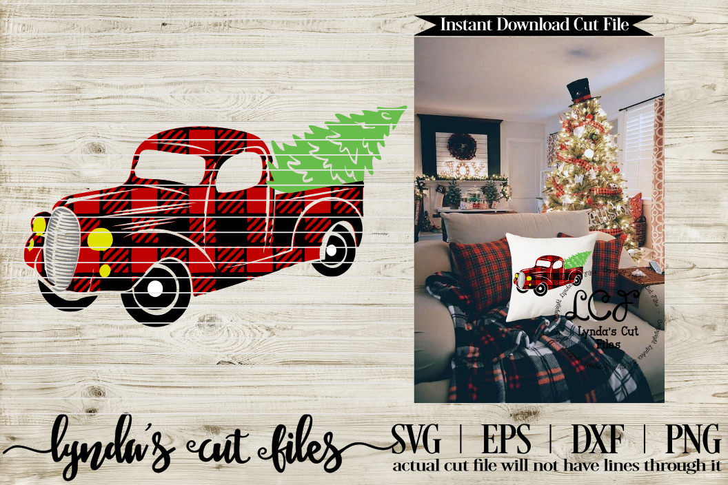 Buffalo Plaid Red Truck//Christmas//SVG//EPS//DXF example image 1