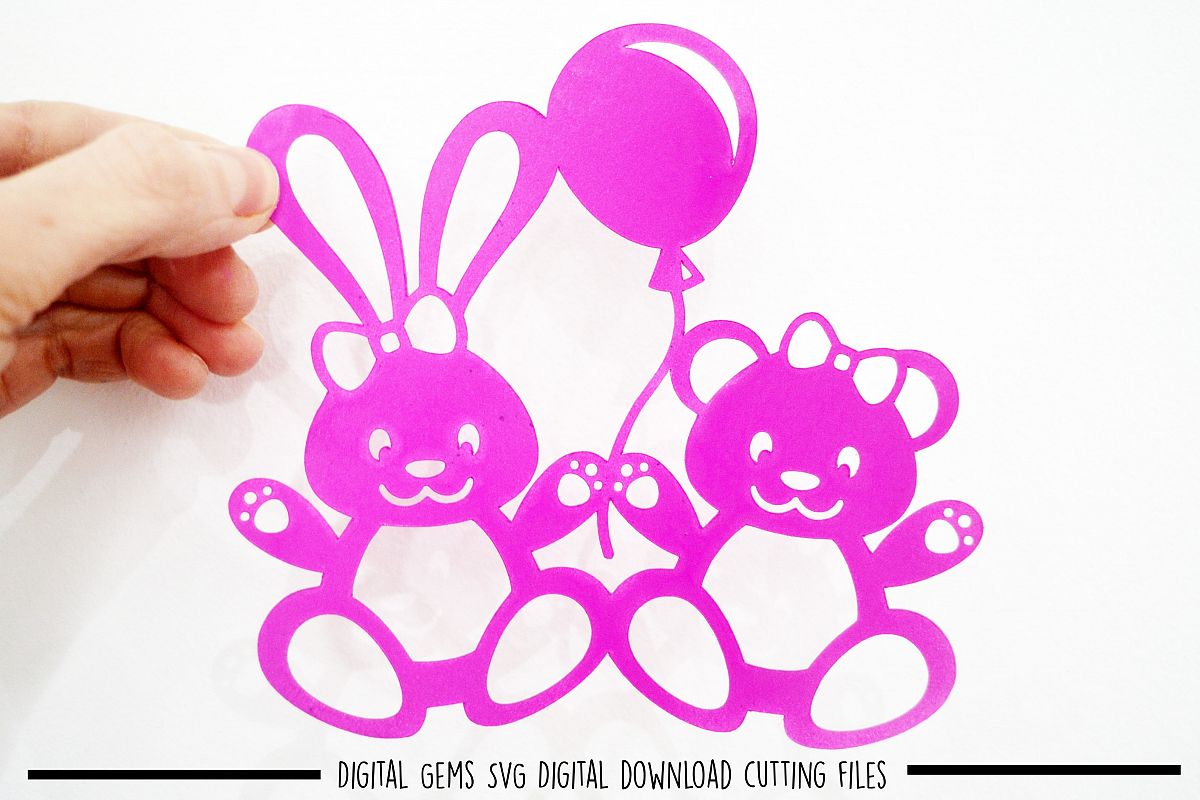 Rabbit and Bear paper cut SVG / DXF / EPS files example image 1