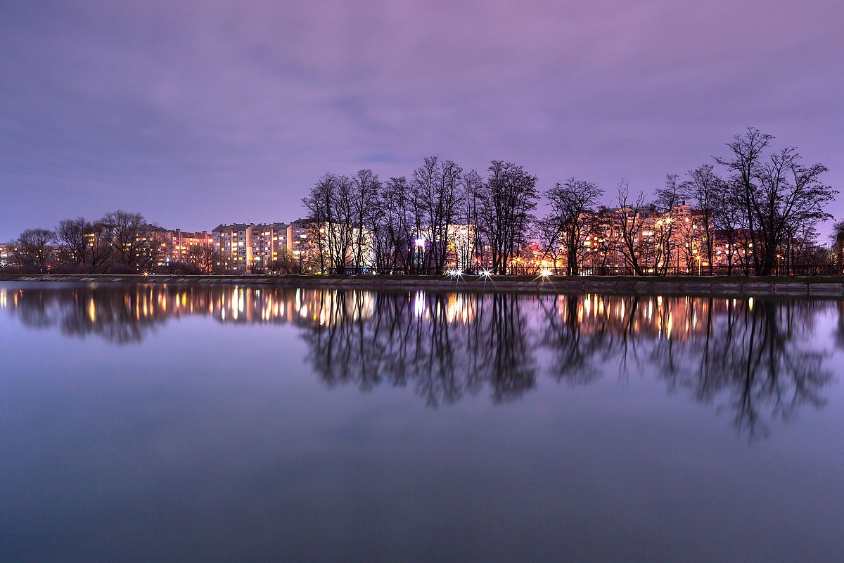 View on Ivano-Frankivsk city from the lake at night example image 1