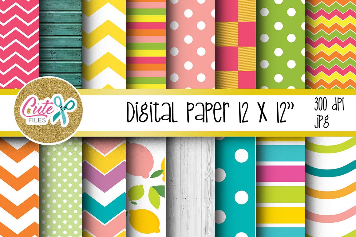 Summer Digital Paper, colorful digital paper example image 1