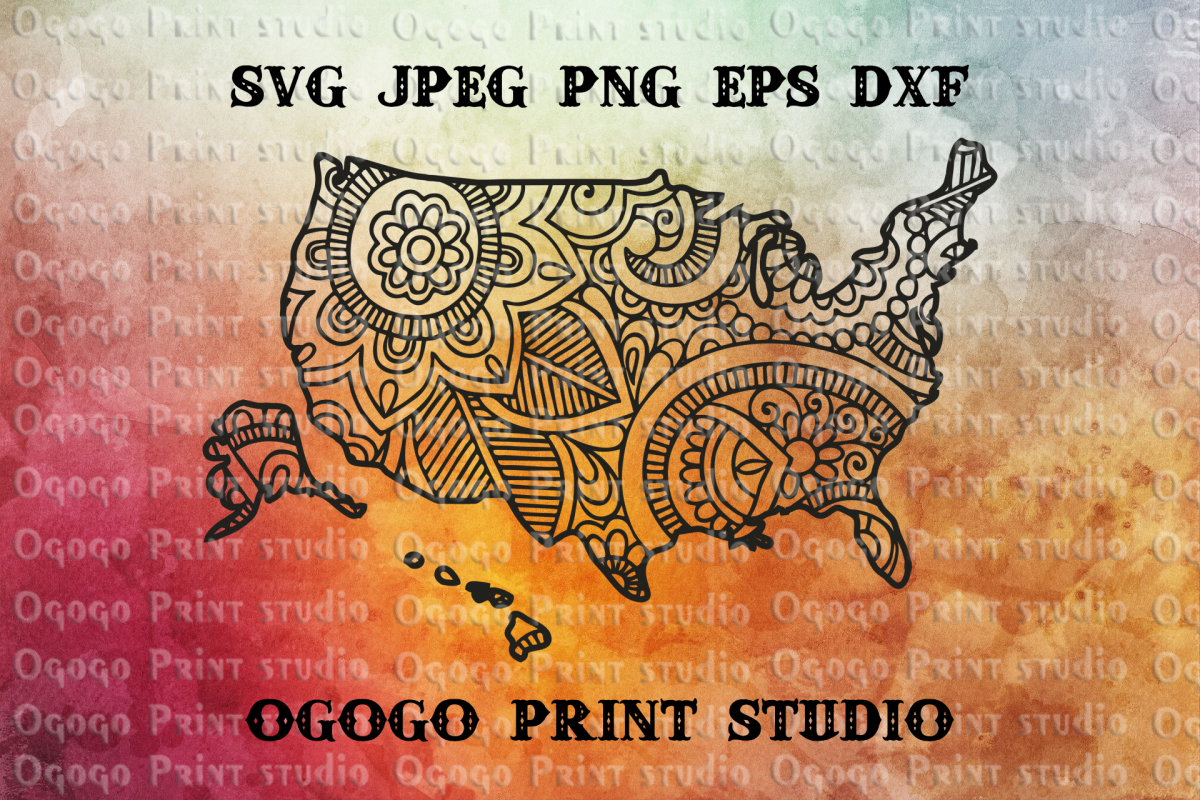United States SVG, US Map svg, Zentangle SVG, Travel svg example image 1
