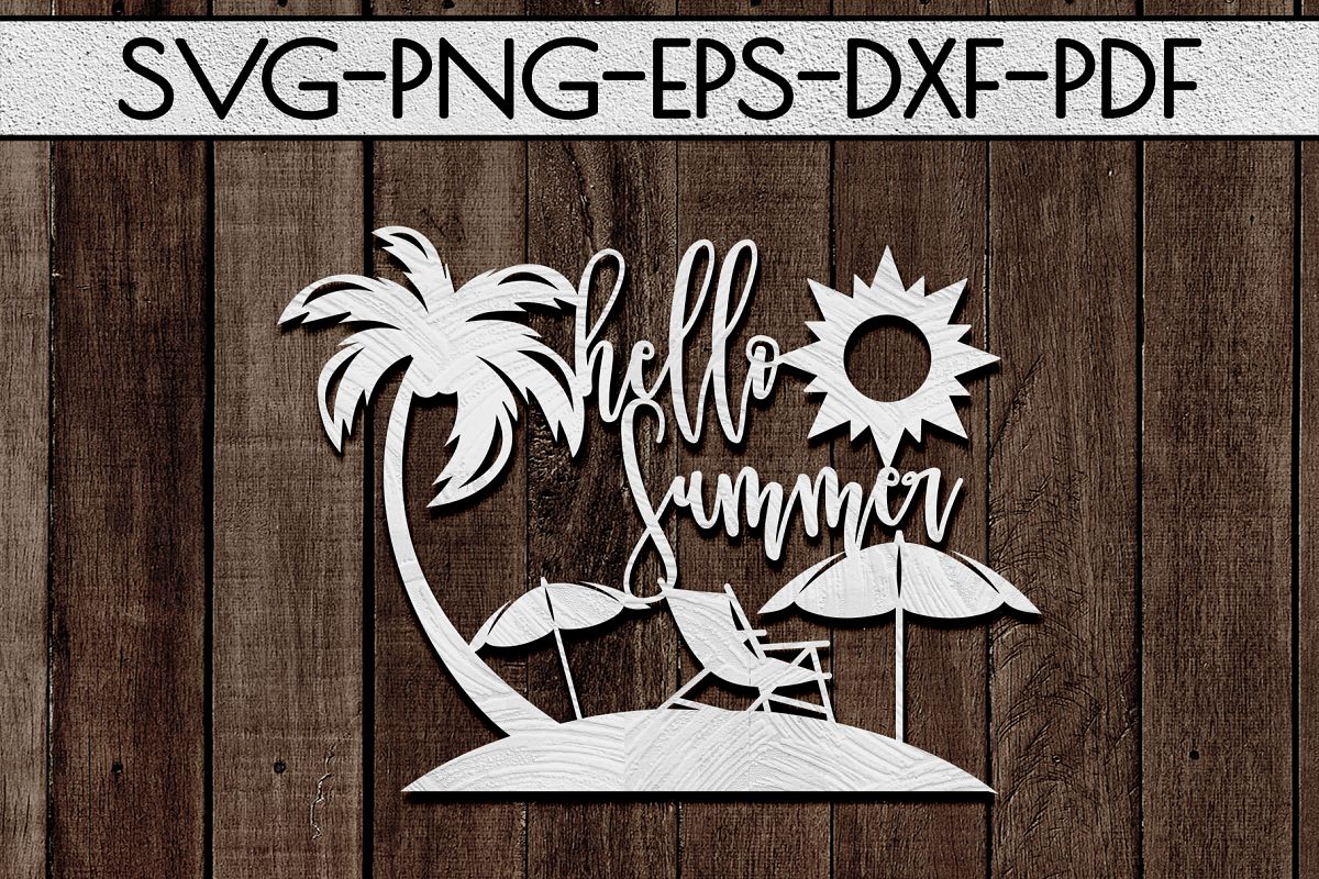 Hello Summer Papercut Template, Beach House Decor SVG, DXF example image 1