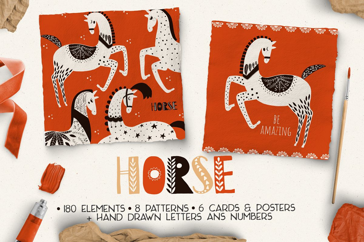 Folk horse clipart example image 1