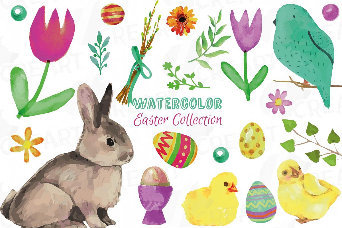 Colorful Easter elements clip art pack, printable hand drawn example image 1