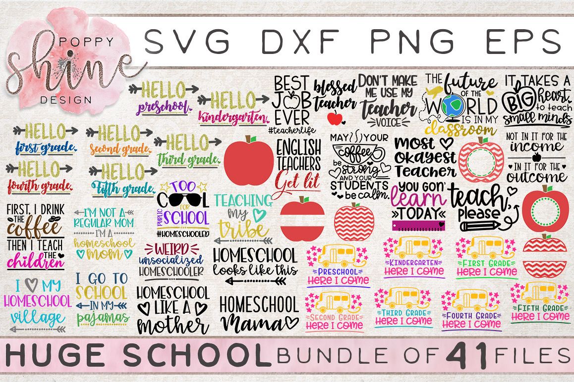 HUGE School Bundle of 41 SVG PNG EPS DXF Cutting Files example image 1