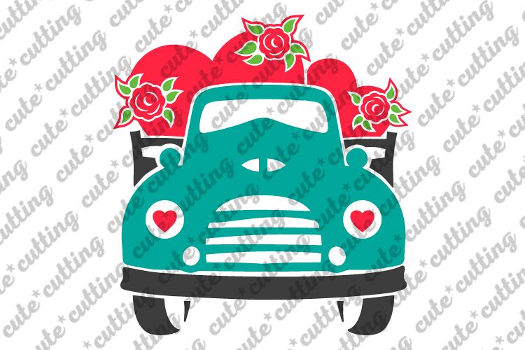 Valentines day svg, Valentines truck svg, truck front svg example image 1