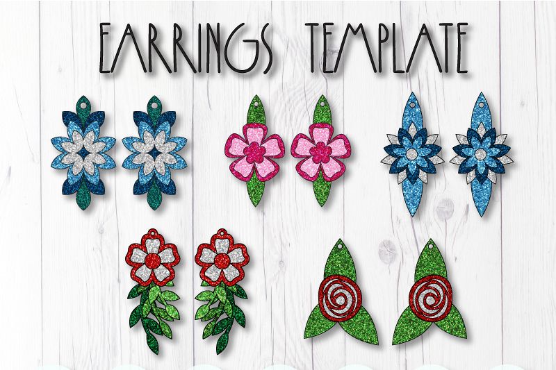 Flower earrings template SVG, DIY earrings template bundle example image 1