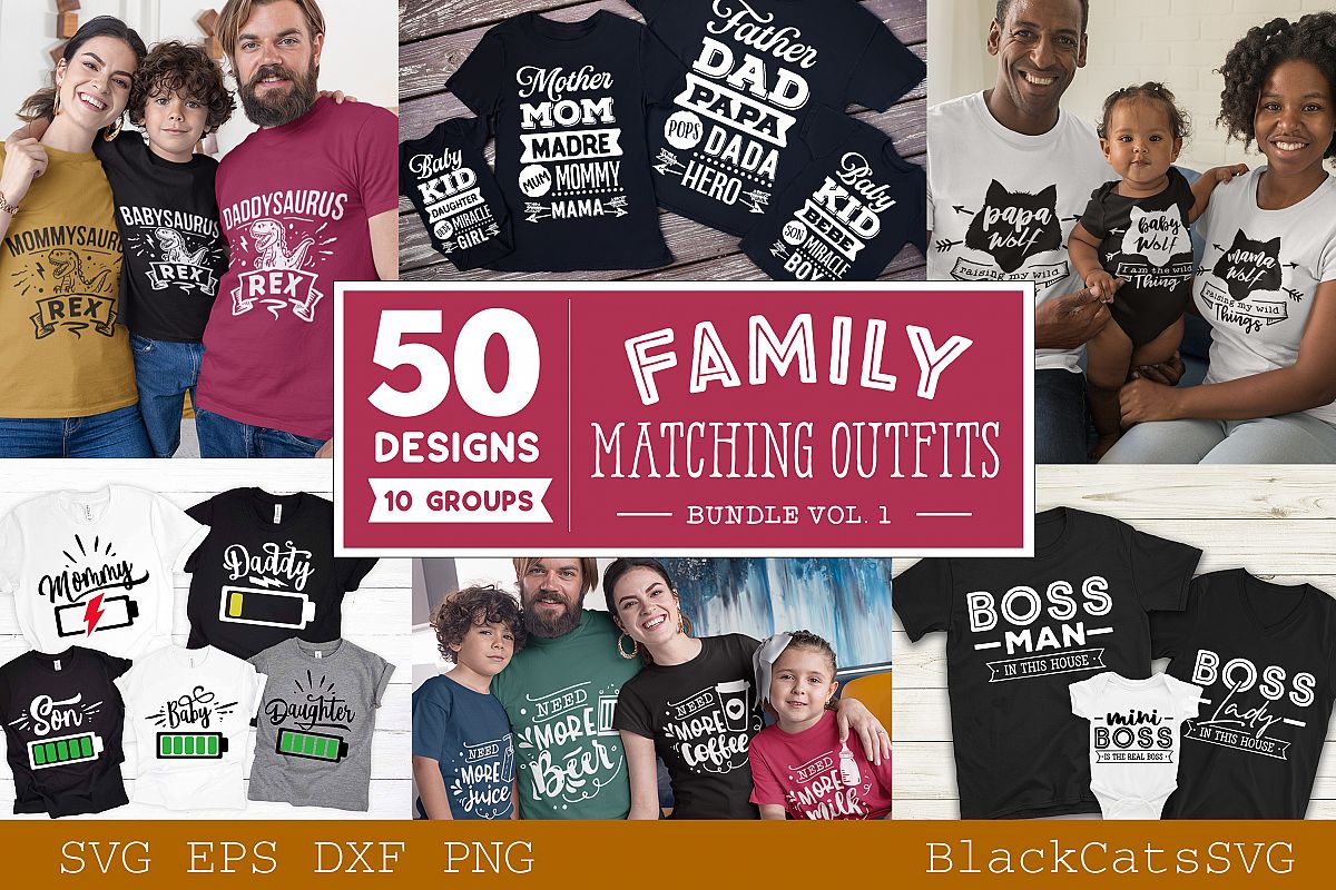 Family matching outfits SVG bundle 50 designs vol 1 example image 1