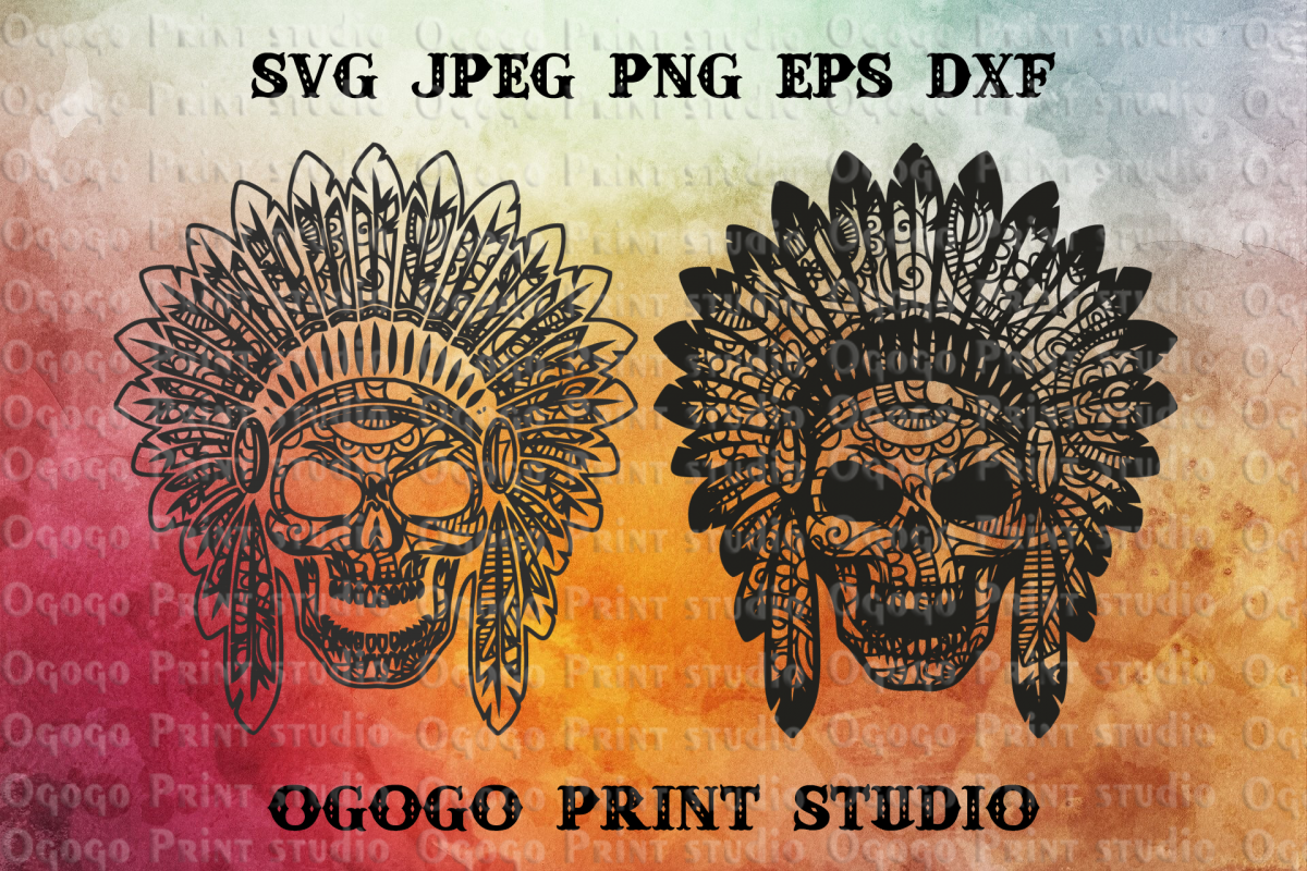 Indian Skull SVG, Zentangle Svg, Tribal Mandala SVG, Cricut example image 1
