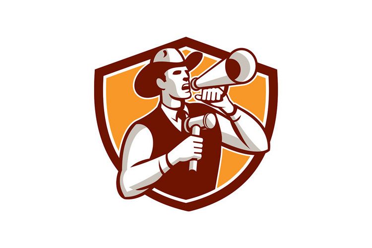 Cowboy Auctioneer Bullhorn Gavel Shield example image 1