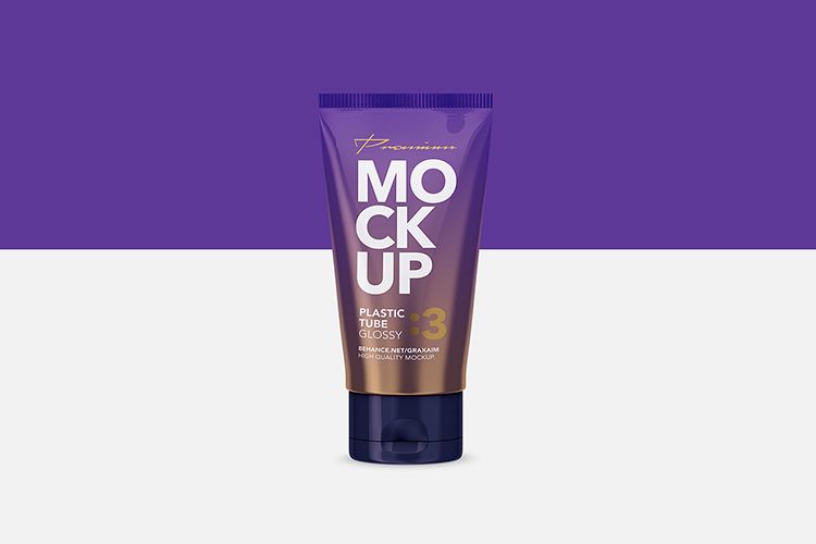 Glossy Plastic Cosmetic Tube Mockup - Front View - 03 example image 1