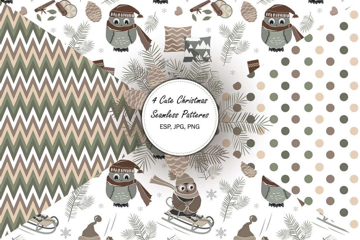 4 Cute Christmas Seamless Patterns example image 1