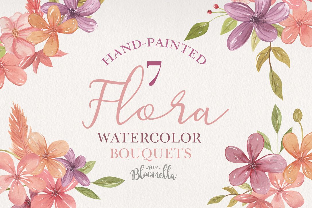 Floral Flowers 7 Bouquets Watercolor Florals Pink Purple example image 1