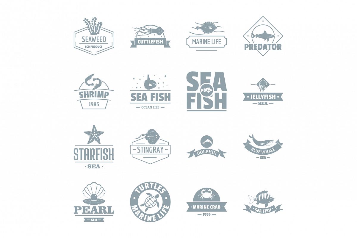 Fish sea logo icons set, simple style example image 1
