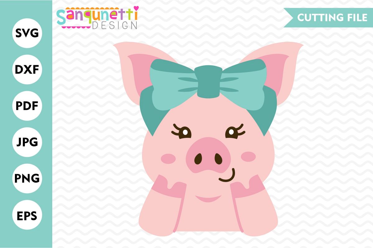 Pig with bow svg, girls farm animal digital art (306196) | Cut Files