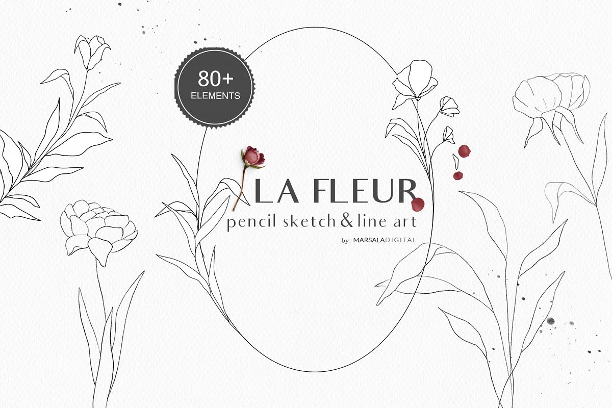 Floral Pencil Sketches Line Art - La fleur example image 1