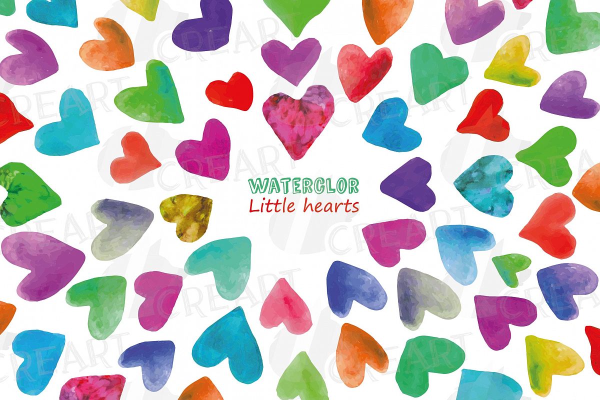 Watercolor little hearts clip art, colorful Valentine example image 1