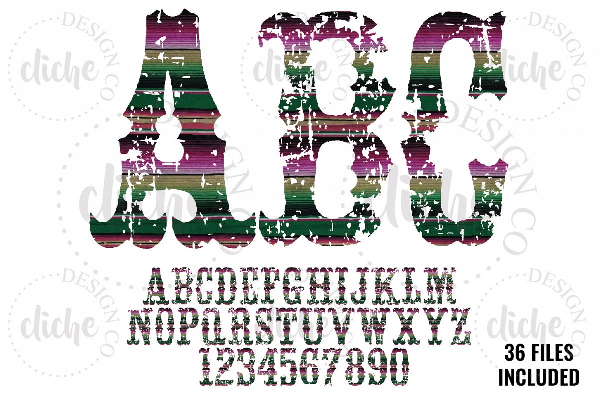 Grunge Serape Alphabet Sublimation Set example image 1