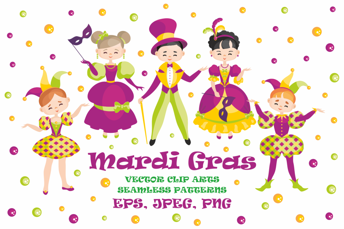 Mardi Gras mini set. Vector clip arts and seamless patterns. example image 1
