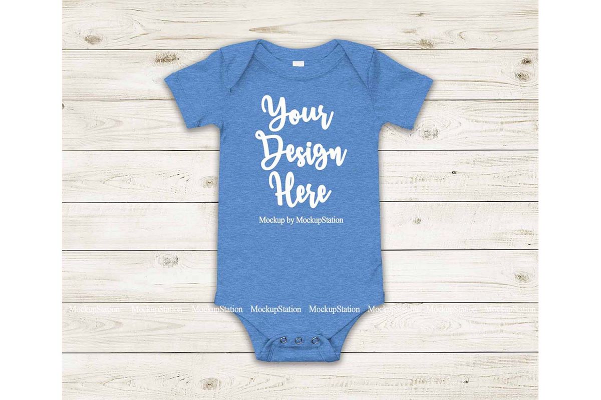 Baby Heather Blue Bodysuit Mockup, Blank Toddler One Piece example image 1