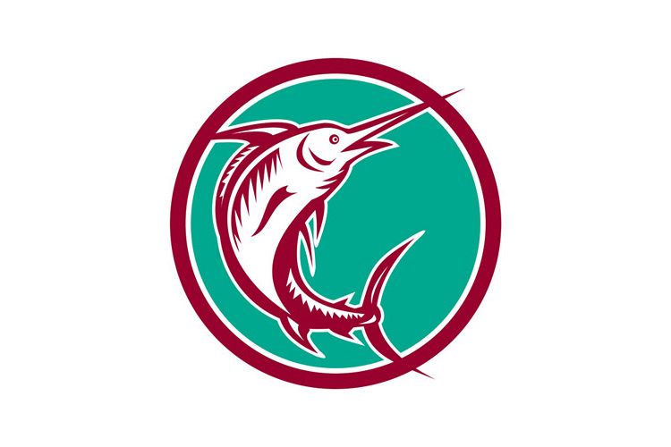 Blue Marlin Fish Jumping Circle Retro example image 1