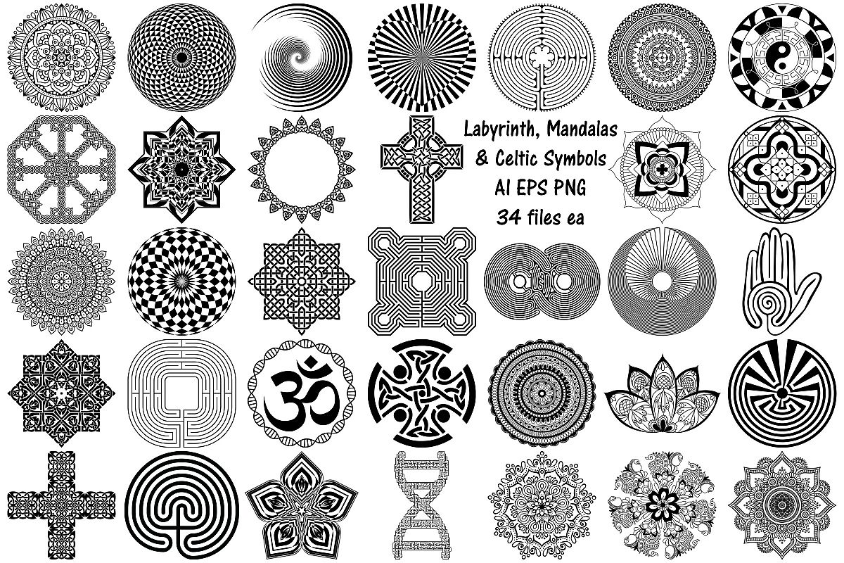 Labyrinth, Mandalas & Celtic Vectors AI EPS PNG example image 1