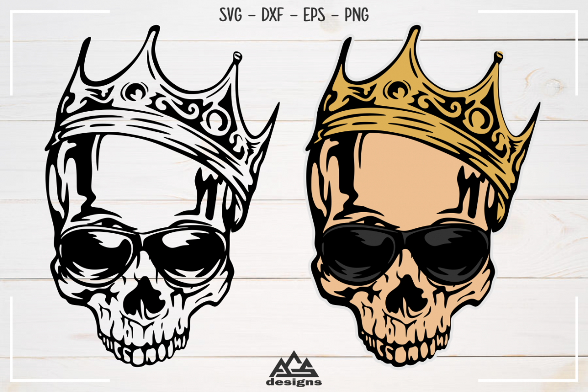 Hipster Skull with Crown Svg Design example image 1
